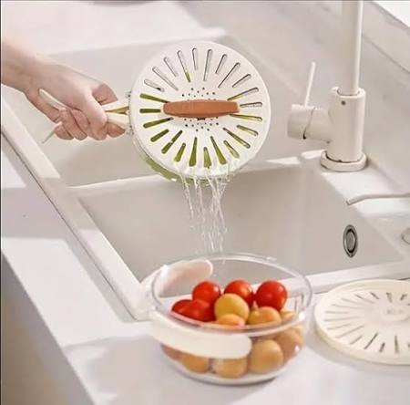 Fruit and vegetable drain basket with lid for washing and storage