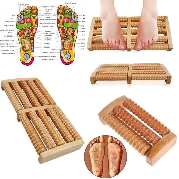 Traditional natural wooden roller foot massager