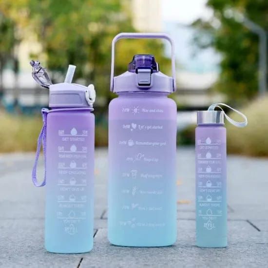 3 piece motivational BPA free water bottle set with gradient colors