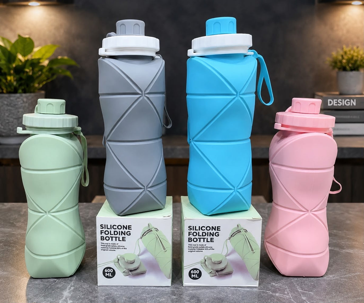 600ml silicone folding collapsible water bottle for travel
