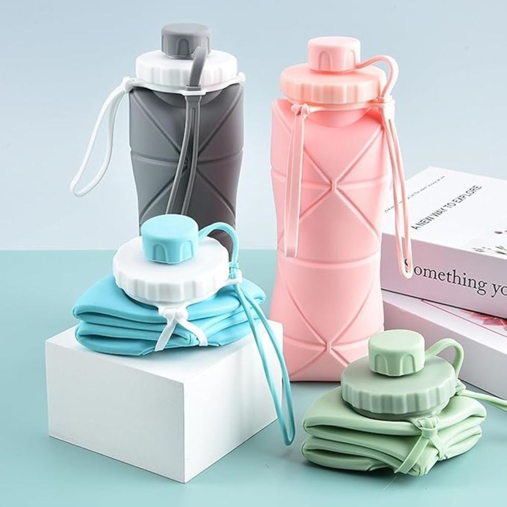 600ml silicone folding collapsible water bottle for travel