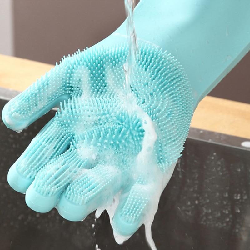 Full finger silicone washing gloves for kitchen and household cleaning